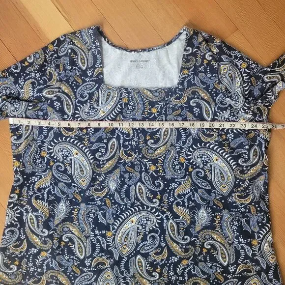 Paisley blue square neck short sleeved top 26/28 maximalist‎ artsy boho - Picture 7 of 11